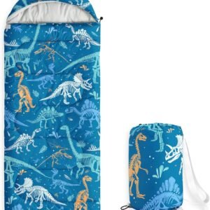 Dinosaur Kids Sleeping Bag for Boys Toddlers, Camping in Warm Cold Weather, Backpacking Lightweight Compact Outdoor Liner for 3 Seasons Summer Spring Fall