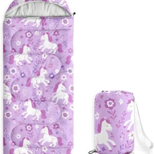 Unicorn Kids Sleeping Bag for Girls Toddlers, Camping in Warm Cold Weather, Backpacking Lightweight Compact Outdoor Liner for 3 Seasons Summer Spring Fall