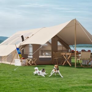 Inflatable Camping Tent with Pump & Awning, 8-14 Person Air Tents for Camping Adult, Large Waterproof Oxford Family Glamping Tent, Quick Setup Big Tent for Outdoor Camping