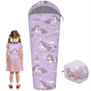 Kids Sleeping Bag for Girls Boys, 3 Season Child Sleeping Bag with Backpacking Bag, Warm & Cool Weather, Portable & Comfortable