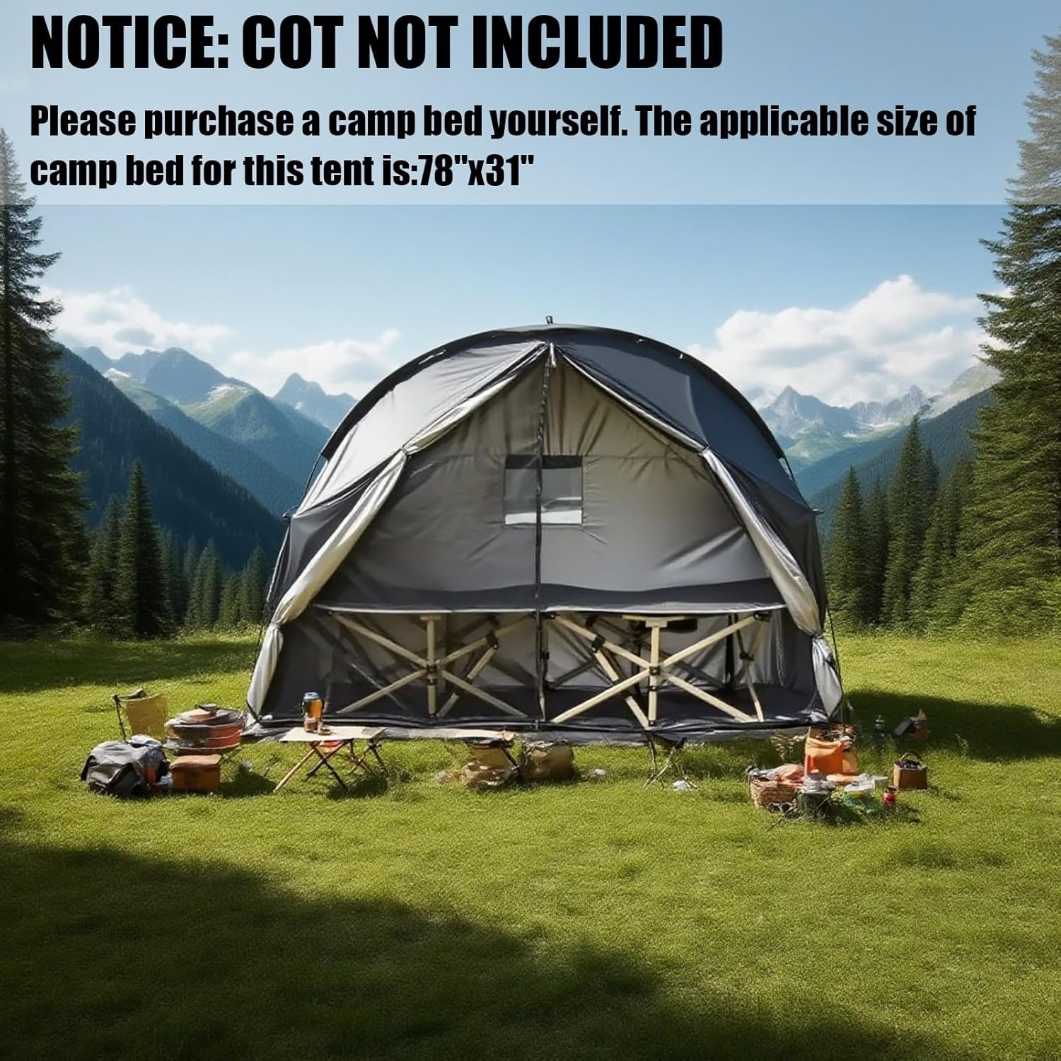 1 Person Cot Tent with Breathable Mesh Door and Screen Windows – Easy to Put Together, All-Weather Shelter for Camping & Backyard, Without Bed - Image 2