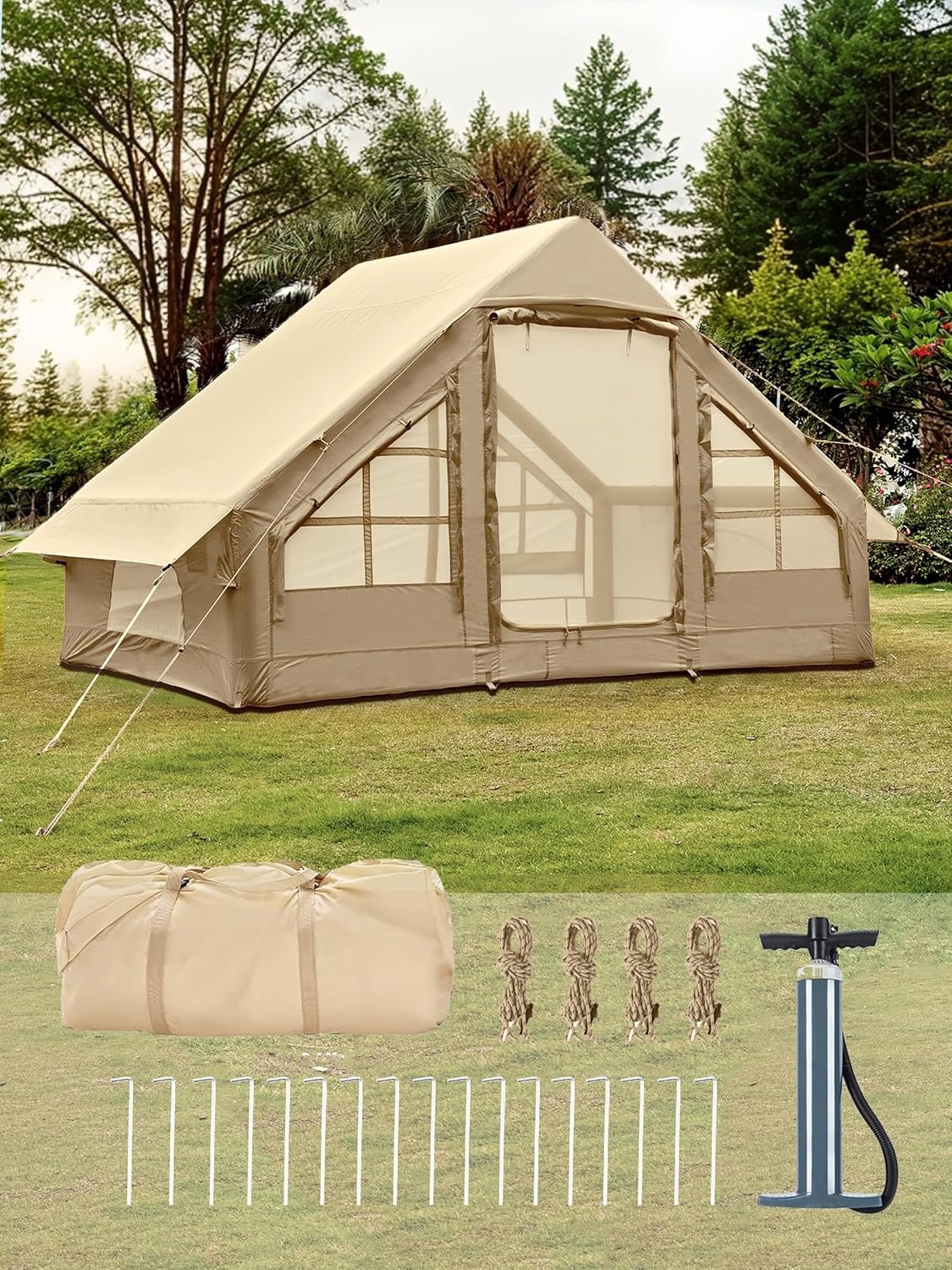 Inflatable Tents for Camping - Easy Blow Up Glamping Tent with Hand Pump, Waterproof PVC Air Inflatable Tent House for Family Weekend Camping